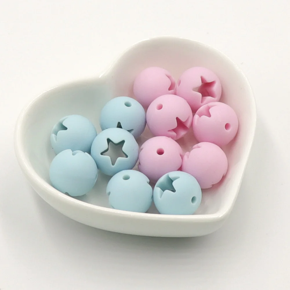 TYRY.HU-Cuentas de silicona huecas en forma de estrella para la fabricaci&oacute;n de joyas, abalorios de combinaci&oacute;n de 30 piezas, Multicolor, grado alimenticio, masticables para beb&eacute;s-1