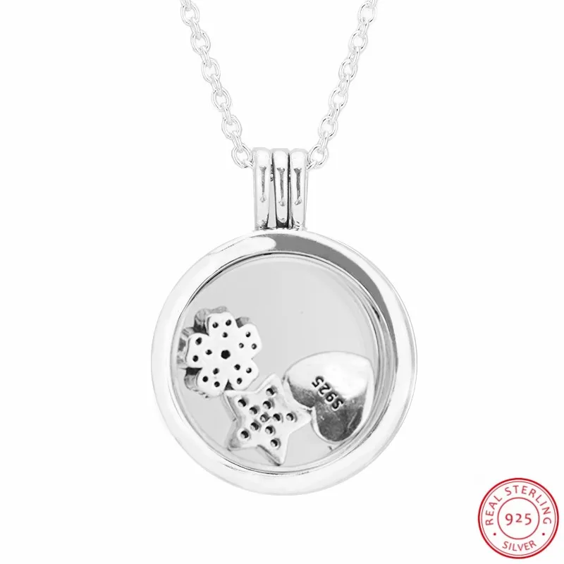 925 пробы серебро 60 см Средний подвешиваемый кулон Cherry Blossom& Magenta Сердце и звезда Petite подвески для женщин FLN027G