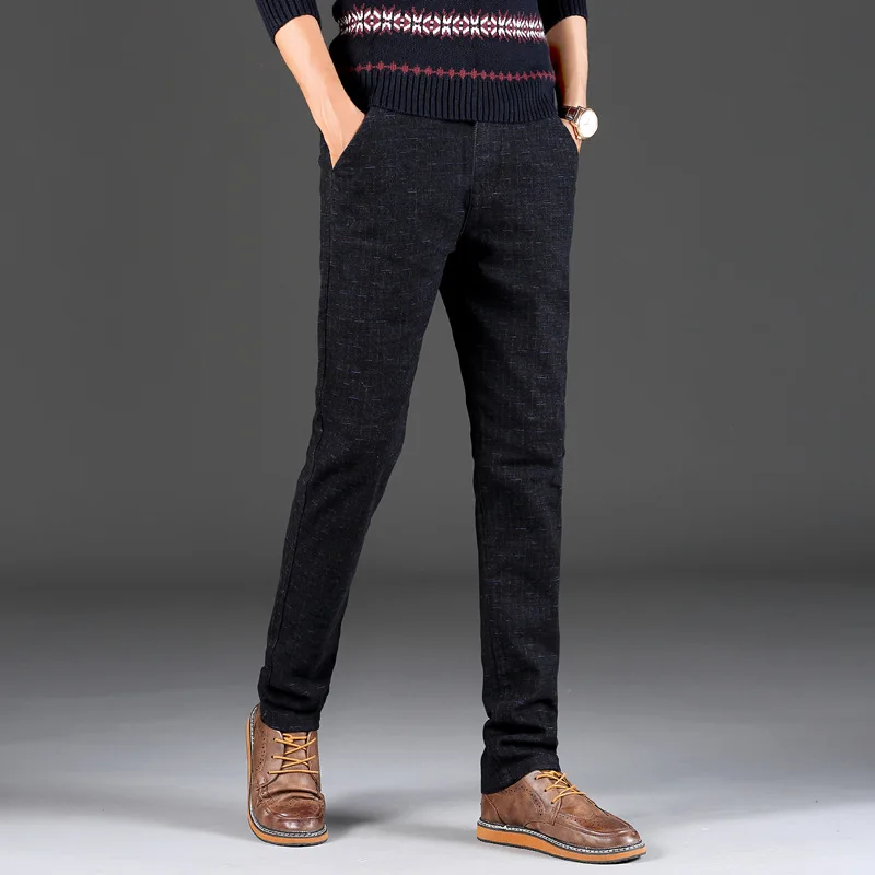 

New Black Blue Jeans Mens 2019 Autumn Winter Plaid Fashion Streetwear Elastic Trend Biker Jeans Slim Skinny Jeans