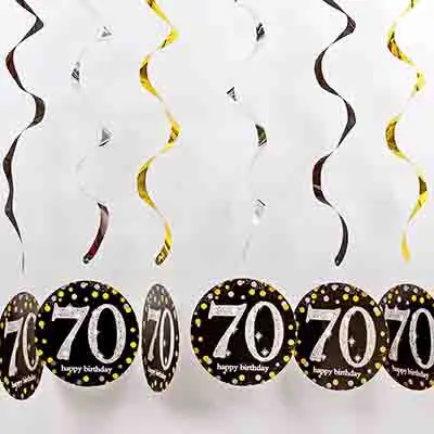black gold silver 70 6 шт. 60 лет украшения на день рождения с днем рождения 30 40 50 60 70 лет спиральный подвесной орнамент украшения на день рождения - Цвет: black gold silver 70