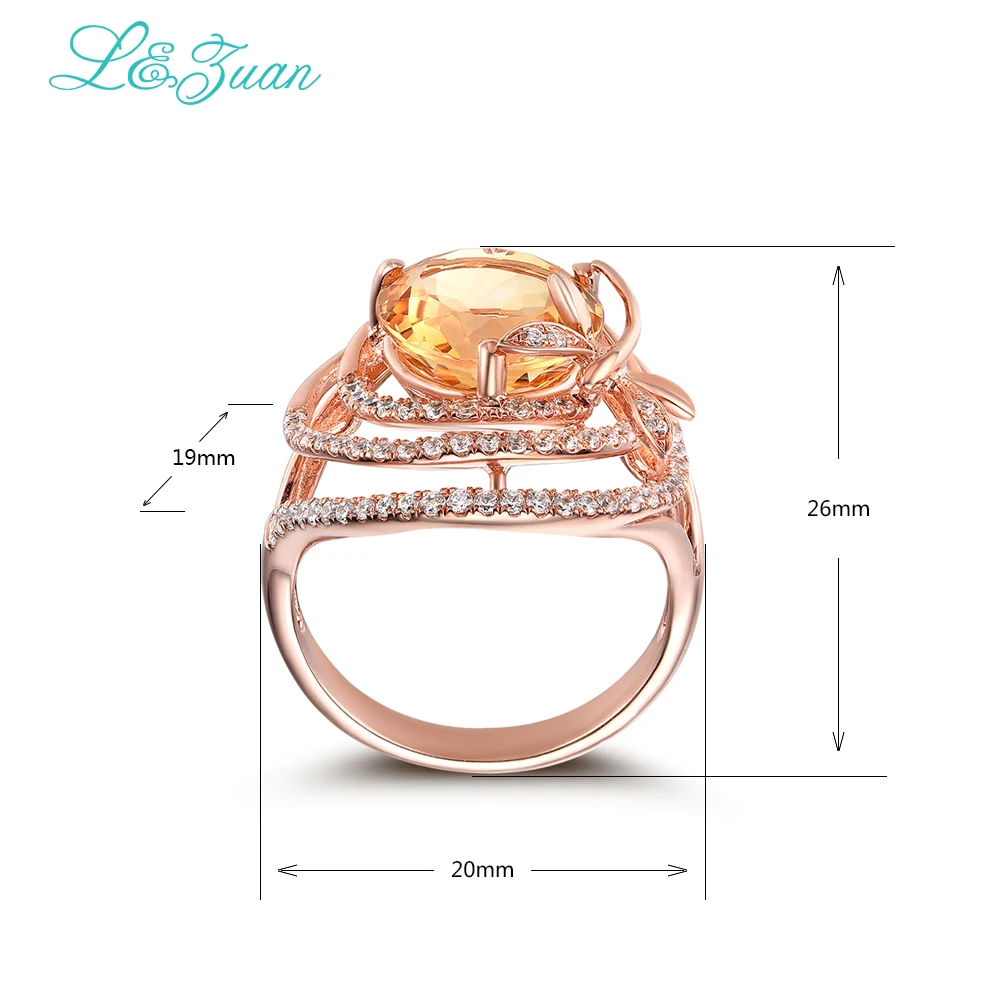 L& zuan, натуральный, 3.21ct, цитрин, кольца для женщин, желтый камень, стрекоза, хорошее ювелирное изделие, покрытое розовым золотом, S925 серебро, вечерние кольца, подарок