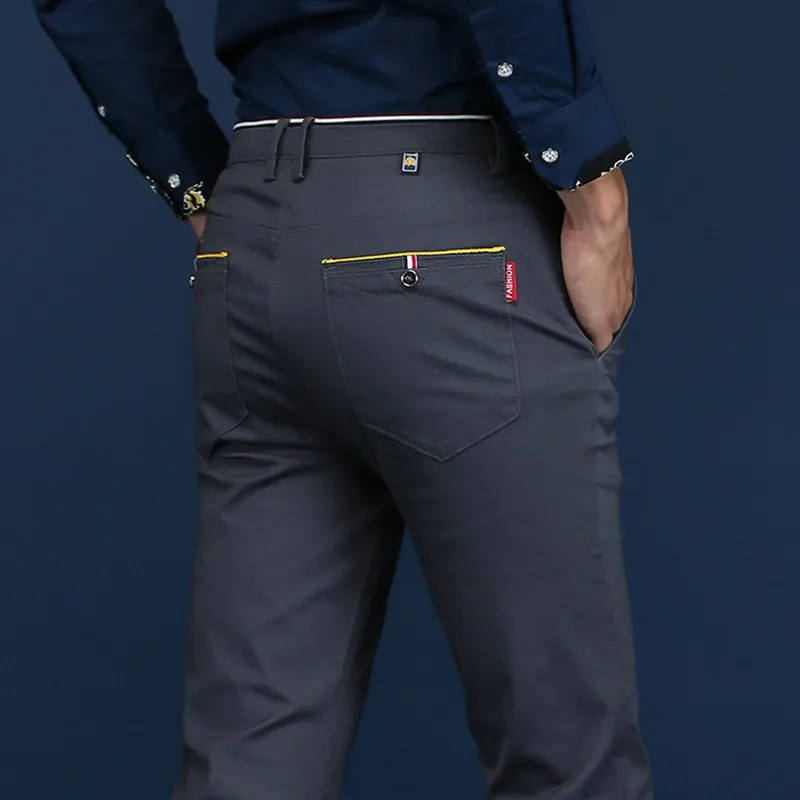 QMGOOD Hot Sales Men's Casual Pants Business Mens Comfortable Male Summer Trousers 6 Colors Joggers Cotton Men Clothing |