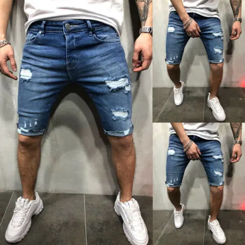 

Fashion Hole Denim Jean Men's Distressed Rip Colored Jean Short Pant Denim Ripped Shorts Summer Clothes