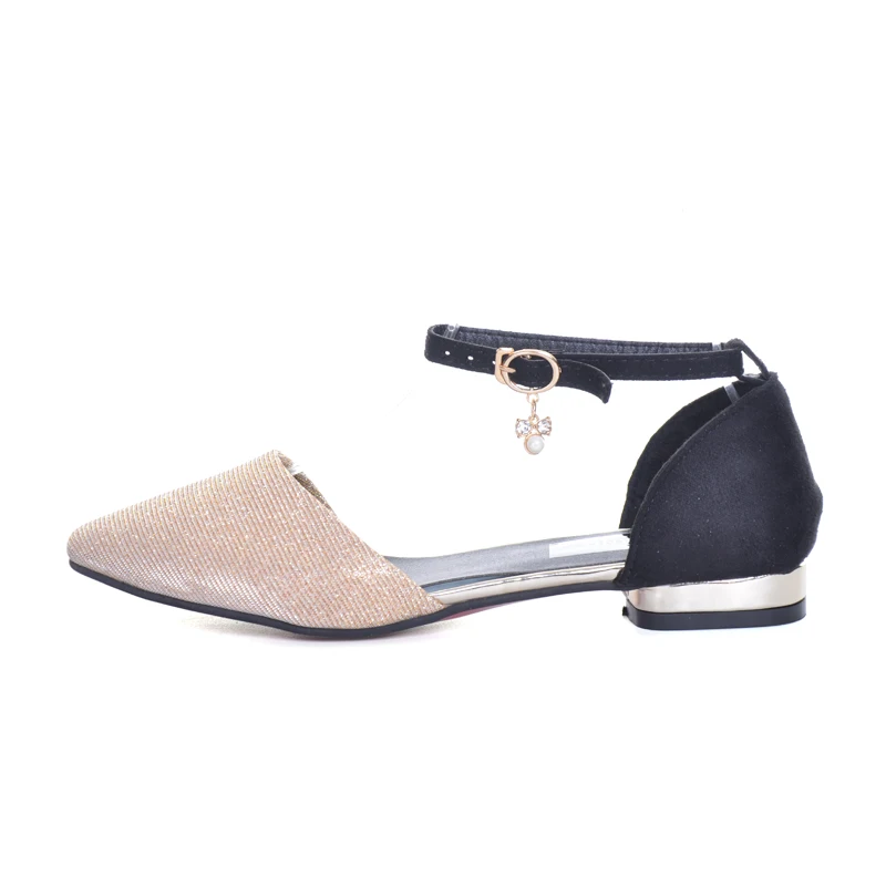 Золотые сандалии на плоской подошве летние туфли платформе без застежки женская