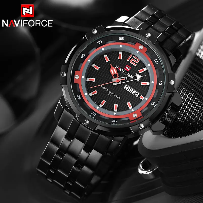 men sport watches naviforce luxury brand mens quartz watch steel band hot wristwatches for men 30m waterproof relogio masculino free global shipping