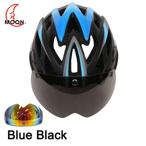 black blue 2 lens Moon 3 объектив велосипедный шлем гоночный велосипед защитный шлем с магнитными очками Сверхлегкий в форме дорожный велосипедный шлем Casco Ciclismo - Цвет: black blue 2 lens