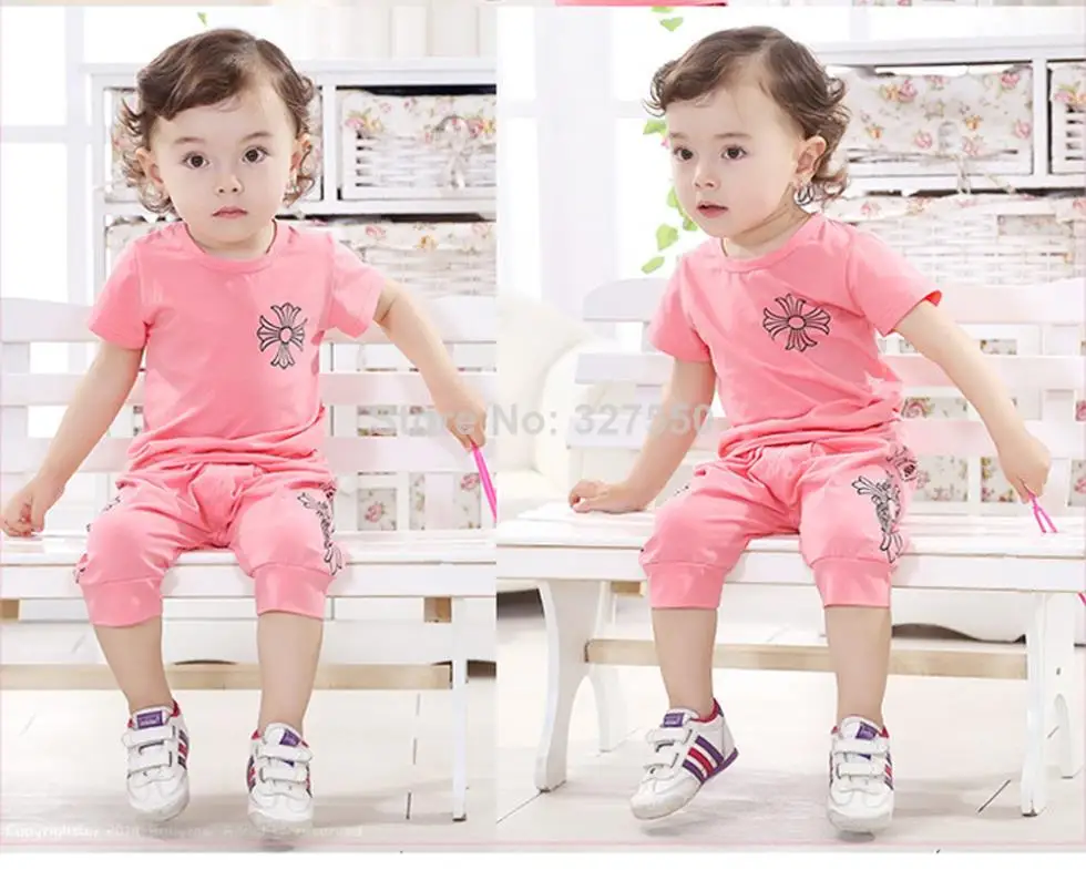 4 sets/lot 2014 Baby clothing set Summer Girl Clothing Sport Casual Cotton Clothes T-shirt + Shorts BDT-383 | Мать и ребенок