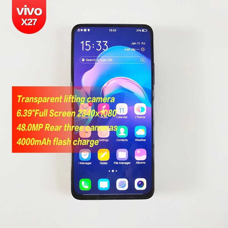 Vivo X27 оригинал Android Qualcomm 6 39 дюймов FHD + смартфон 2340x1080 48MP 4 камеры Восьмиядерный 4000