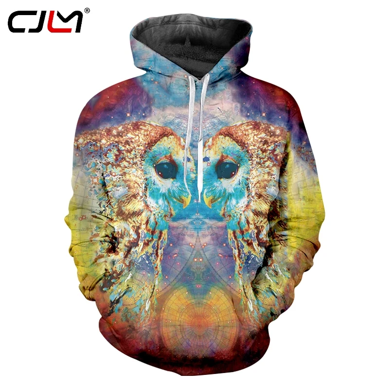 

CJLM 2019 Digital Printing Sublimation 3D Full Print Colored Owl Hoodie Mens Hip Hop Streetwear Drop-ship Apparel