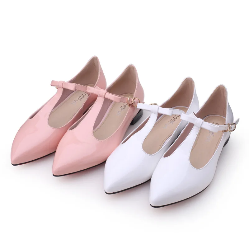 Т-Ремень Мэри Джейн Обувь Лакированная Кожа Острым Носом Пряжки Ремня женская С