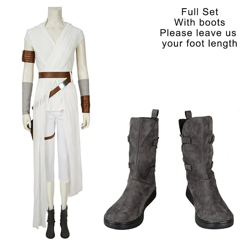 full set with boots Rey/карнавальный костюм «Звездные войны 9», «взлет Скайуокера»; белые ботинки для взрослых из фильма «Звездные войны», «супергерой», «Звездные войны»; ботинки для Хэллоуина с поясом - Цвет: full set with boots