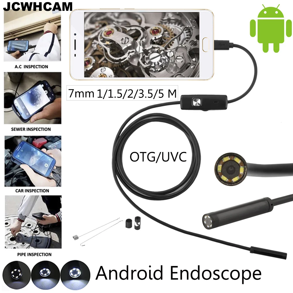 Камера-Эндоскоп JCWHCAM 7 мм объектив 6 светодиодов портативный USB эндоскоп OTG 1 м 2 5