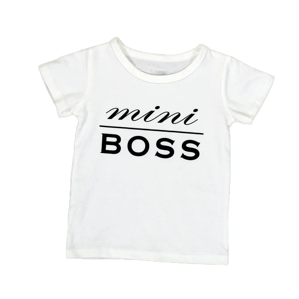 MUQGEW/Детские футболки футболка с короткими рукавами и надписью «MINI BOSS» топы, наряды топ для детей, летняя хлопковая блуза Menina Q06