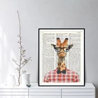Чехол-накладка с жирафом очки словарь художественные плакаты и принты носить Рубашки в клетку с рисунком жирафа акварель животных холст для живописи