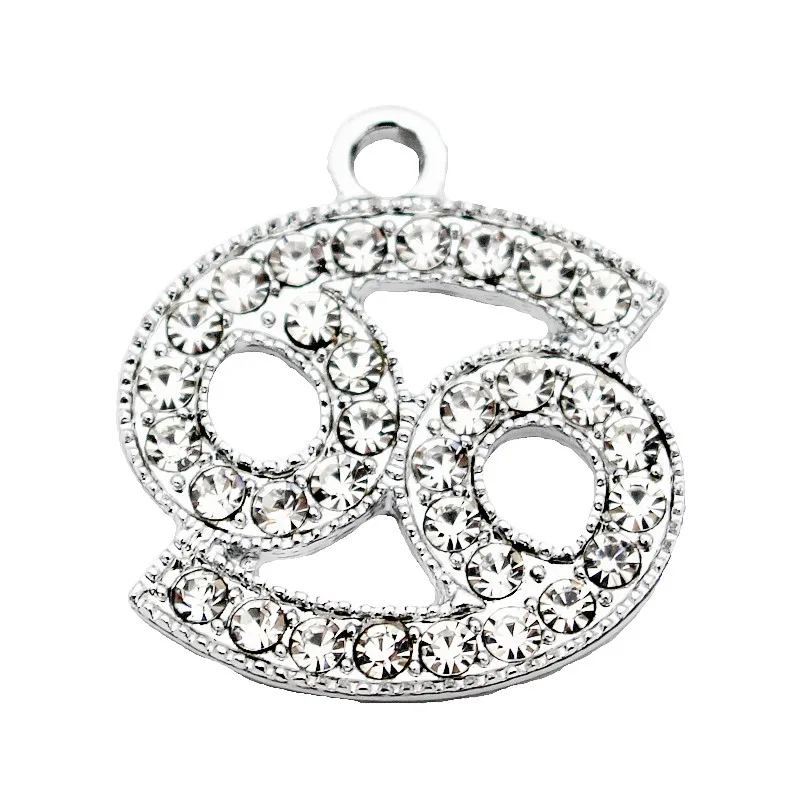 

Newest 24pcs/lot Metal Cancer 12 Constellations Rhinestone Dangle Charms Fit Women Men Necklace Bracelet DIY Jewelry