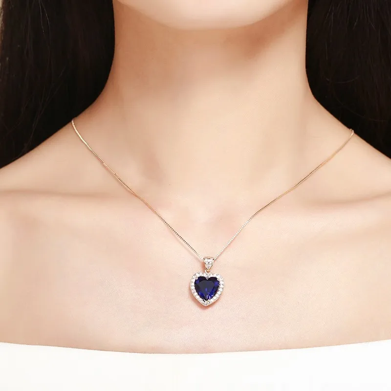 Женское ожерелье с подвеской в виде сердца океана персикового темно синего цвета