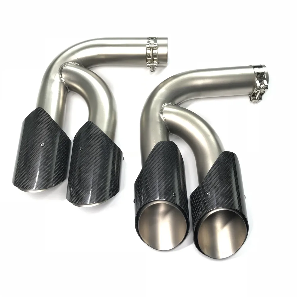 Dual tips Glossy Carbon fiber Tail Exhaust Tips Muffler Pipe For Porsche New Cayenne GTS Stainless Steel mufflers | Автомобили и