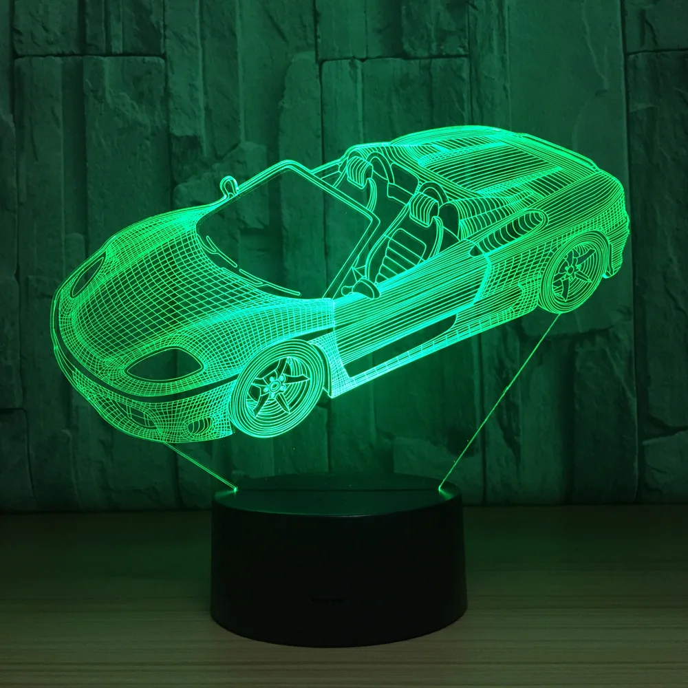 Roadster форма спортивной машины 3D ночной Светильник Новинка 7 цветов Изменение