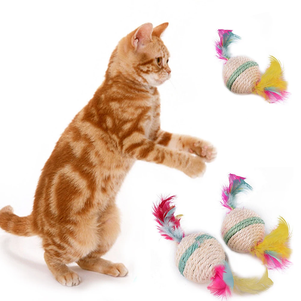 2 шт./лот случайный цвет игрушка для домашних питомцев перо сизаль мяч кошек