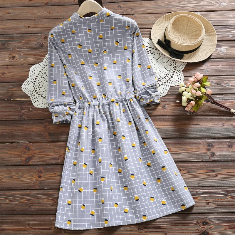 Японский консервативный стиль женское милое зимнее платье желтое серое