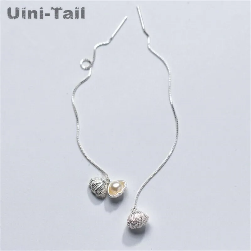 Женские длинные серьги кисточки с жемчугом Uini Tail корейские из серебра 925