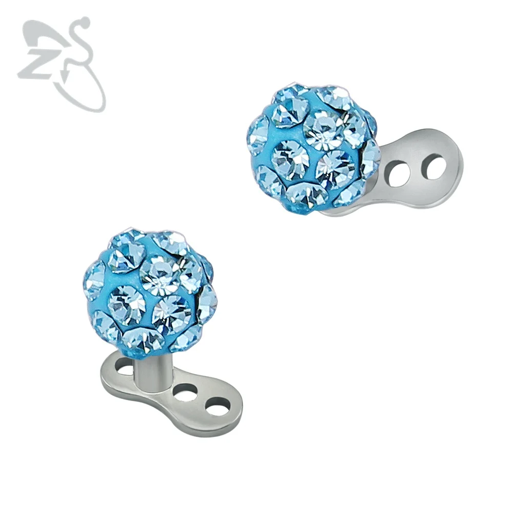 blue 2 шт 14 г Хирургическая сталь Белый Кристалл Ferido мяч Кожный Якорь внутренняя резьба микро dermals пирсинг для женщин - Окраска металла: blue