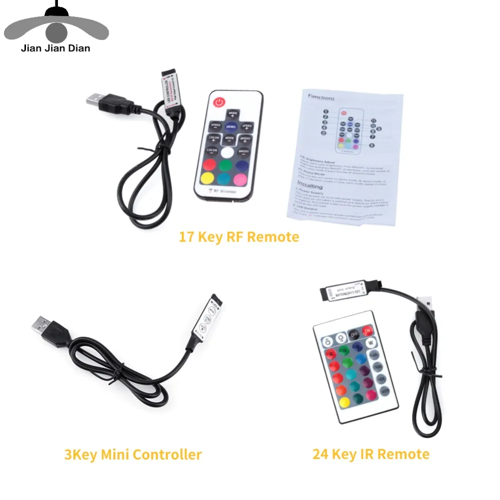 DC 5 в USB светодиодный RGB контроллер для USB Светодиодная лента мини 3Key управление 24Key ИК пульт 17Key RF беспроводной пульт дистанционного управления