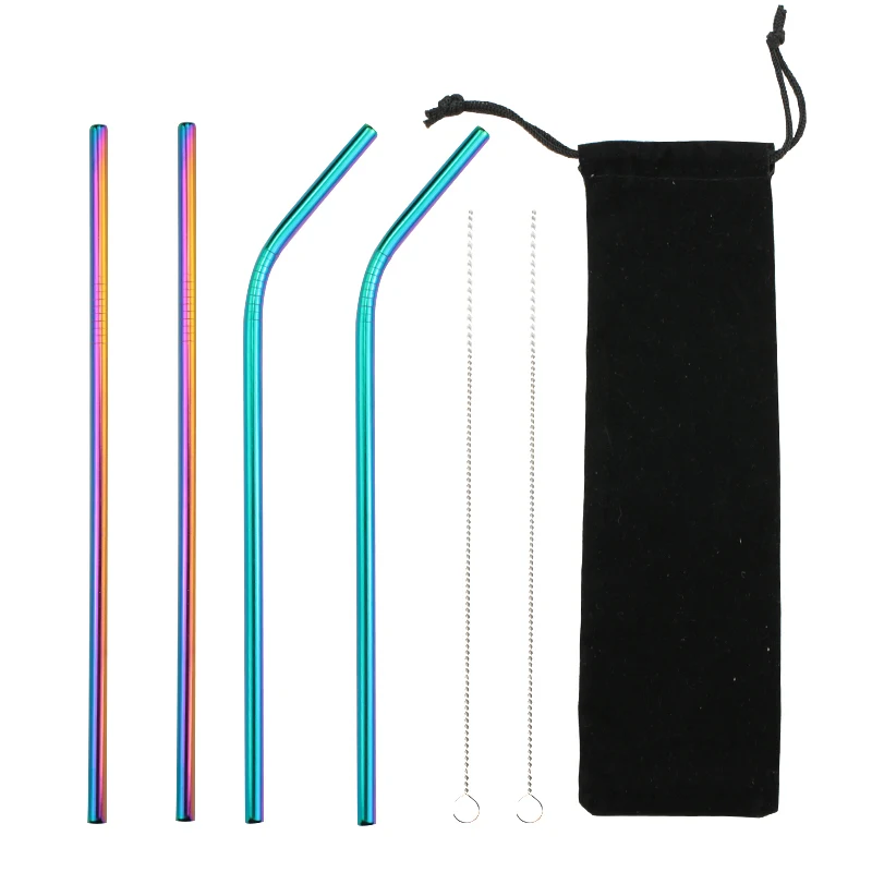 B4 Rainbow(4Pcs) 2/4 шт. Нержавеющая сталь соломенная многоразовая металла питьевой соломы с чистящая щетка для дома Вечерние Барные аксессуары - Цвет: B4 Rainbow(4Pcs)