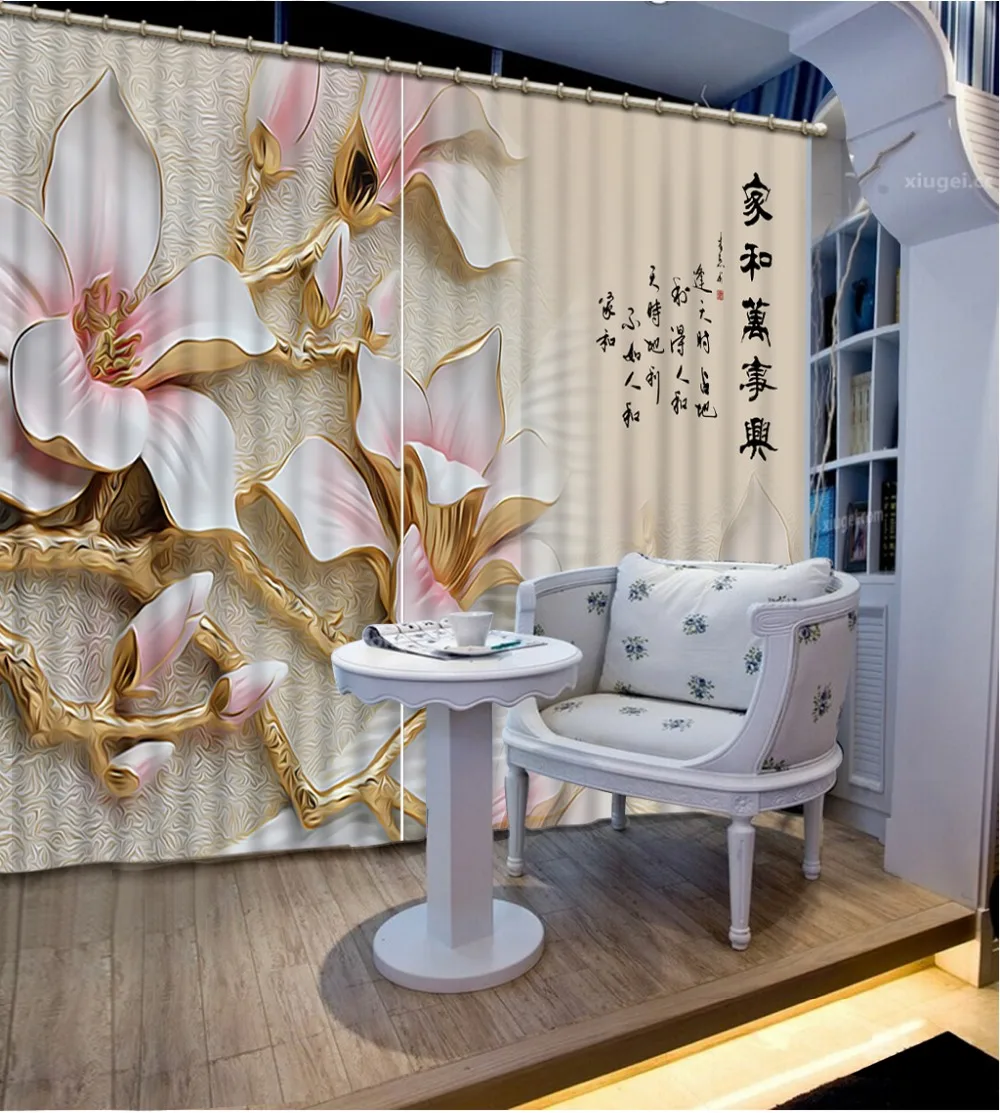 

Chinese 3d curtain Embossed flowers blackout curtains For any room decoration