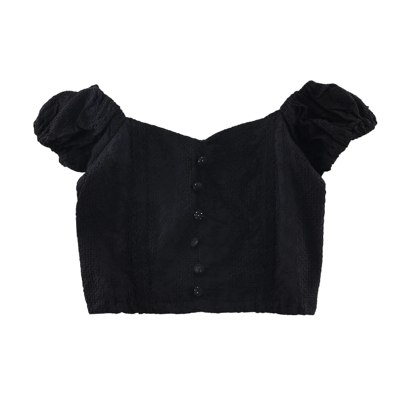 2019 Новая мода Женские blusas свежий футболка с пышными рукавами v образным вырезом