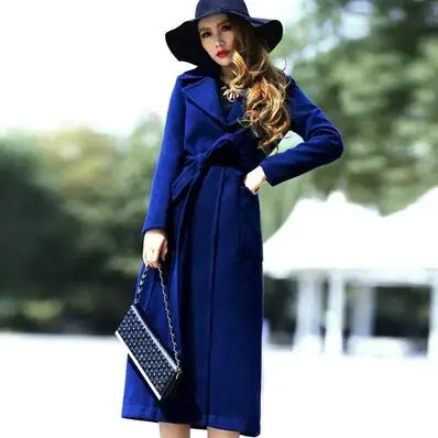 Зимнее модное женское пальто длинное шерстяное с большими лацканами элегантное