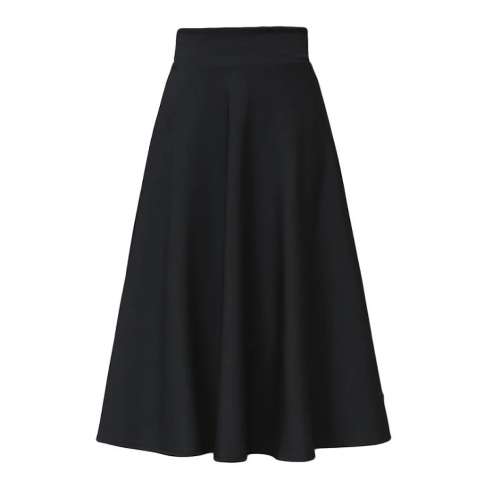 Женская Офисная длинная юбка черная эластичная трапециевидная с высокой талией