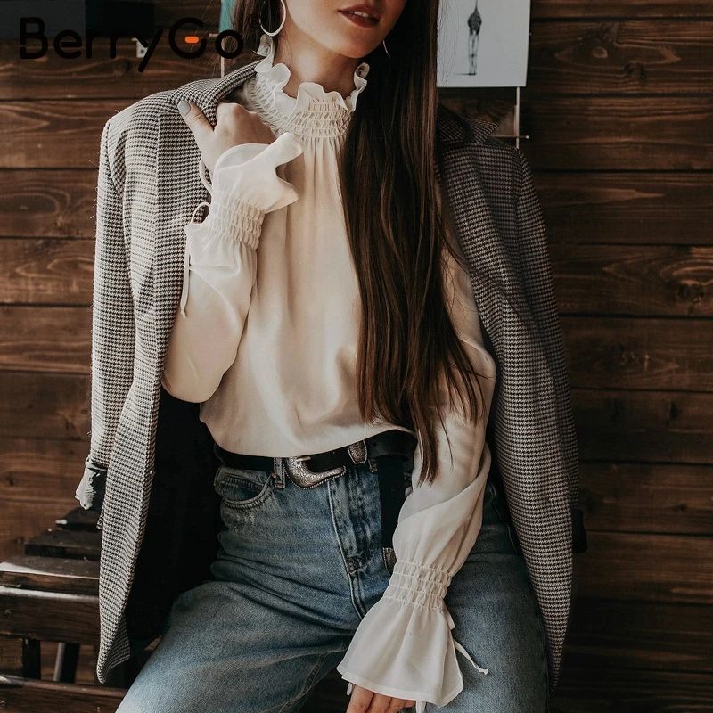 BerryGo Винтаж мода двубортный ломаную клетку клетчатый блейзер с длинным рукавом
