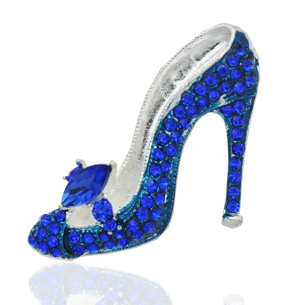 1.6 Inch Silver Tone Royal Blue Crystal Diamante High-heeled shoe Brooch Pins Gifts Accessory | Украшения и аксессуары