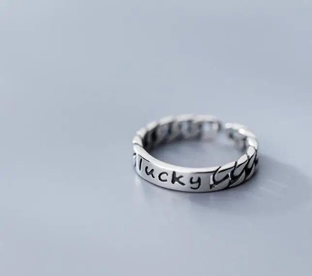 Регулируемые кольца из серебра 100% пробы с гравировкой на удачу 4 мм|Кольца| |