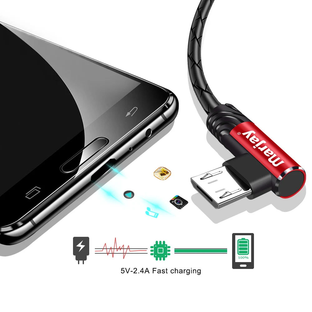 Marjay 90 градусов микро USB кабель для huawei мобильного телефона Кабели для Samsung Galaxy A9 Pro USB кабель Зарядное устройство Шнур для Xiaomi