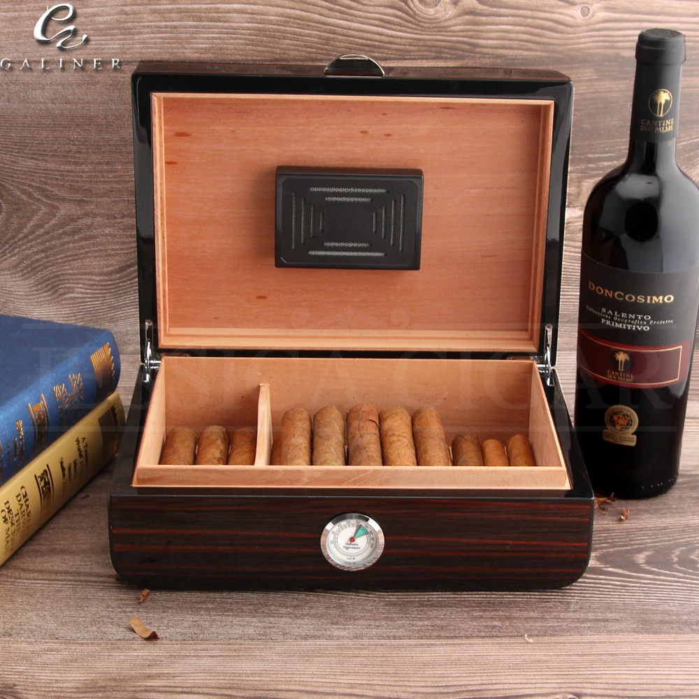 GALINER глянцевый чехол для пианино для сигар Humidor испанский кедр Деревянный ящик для хранения сигар с увлажнитель с гигрометром для COHIBA сигары