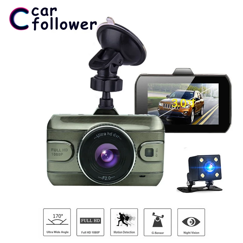 3 0 дюймов Full HD 1080 P dvr автомобиля ips экран двойной объектив камера заднего вида для