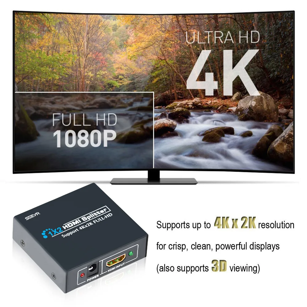 SGEYR 2 порта HDMI сплиттер 1X2 Ultra HD 4K x 2K 1 4 v в Out дистрибьютор через Ver сигнал 1080P 3D HDCP 4|hdmi