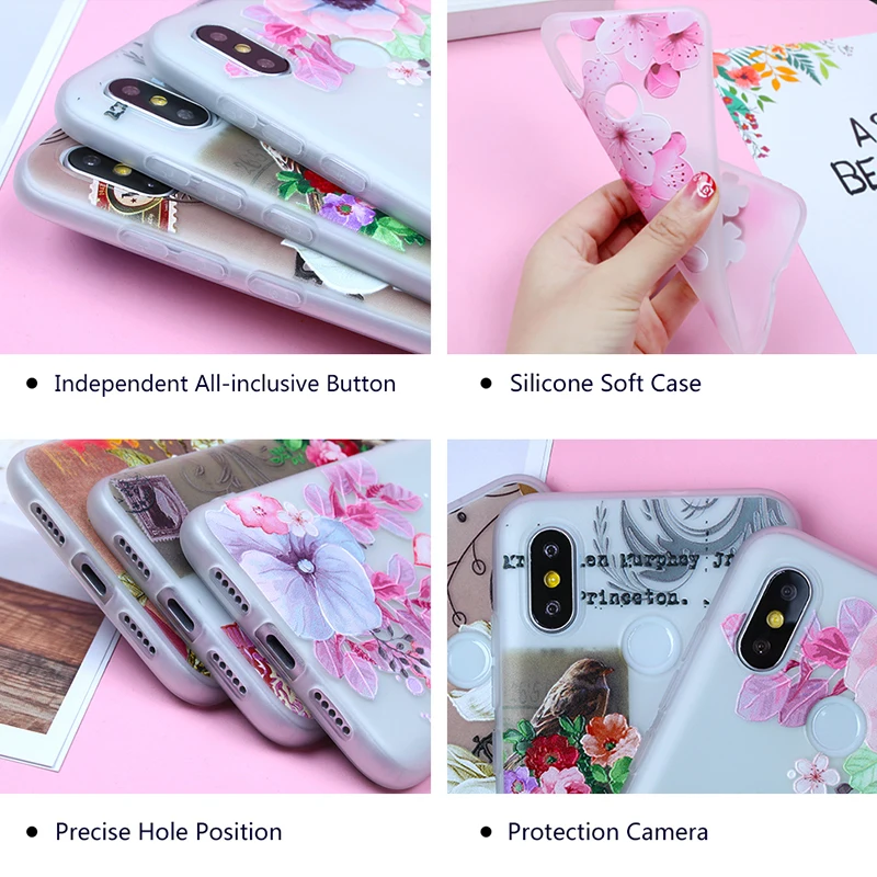 Flowers Case For Xiaomi Redmi Note 7 4X 4A 5A 6 Pro Cases 5X Mi A1 8 9 Relief Cover |