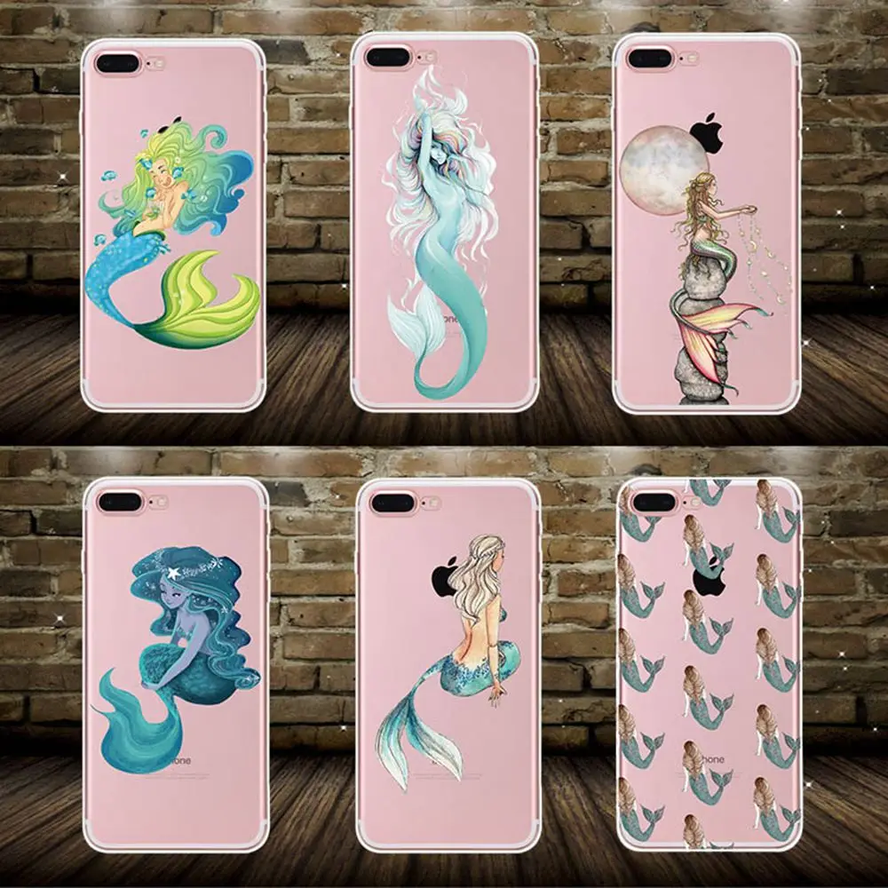 TOMKAS мягкие цветные чехол для iPhone 6 русалки S 5 5S SE 7 Plus прозрачные силиконовые чехлы