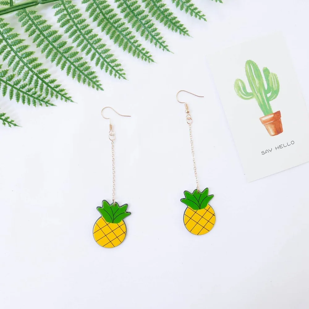 New Chic Fruits Plastic Earrings Pineapple Small Fresh Girl's Cute Female Jewelry Dropshipping | Украшения и аксессуары
