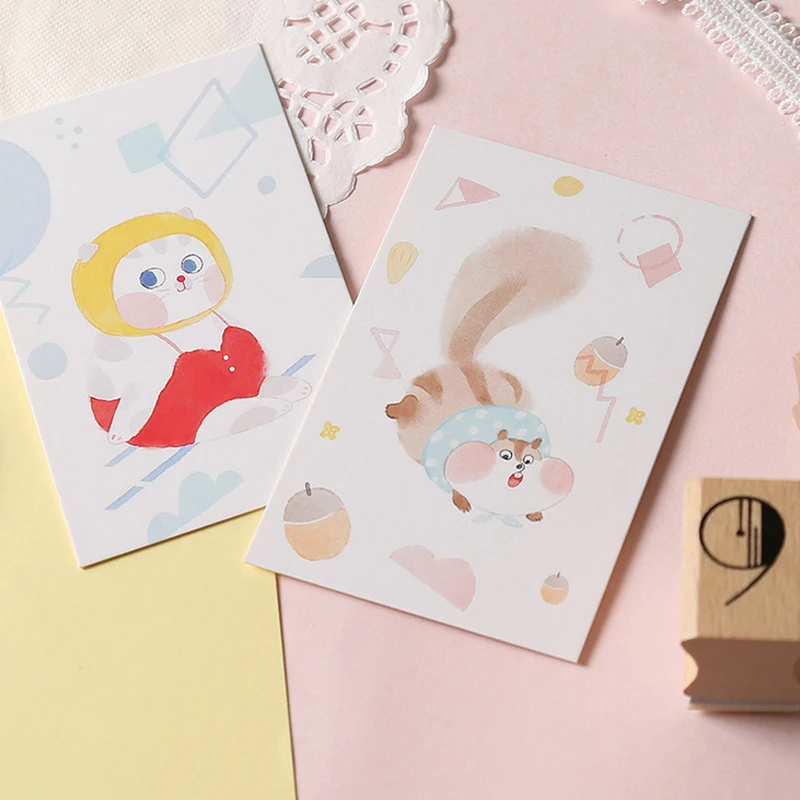 28 шт./кор. курица кошка ПЭТ Творческих ломо карты мультфильм животных Сообщение небольшой открытка Рождественская подарок на день рождения карты праздник Универсальный