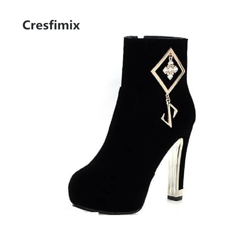 Cresfimix botas femininas Женские повседневные Черные осенние ботинки из флока Милые