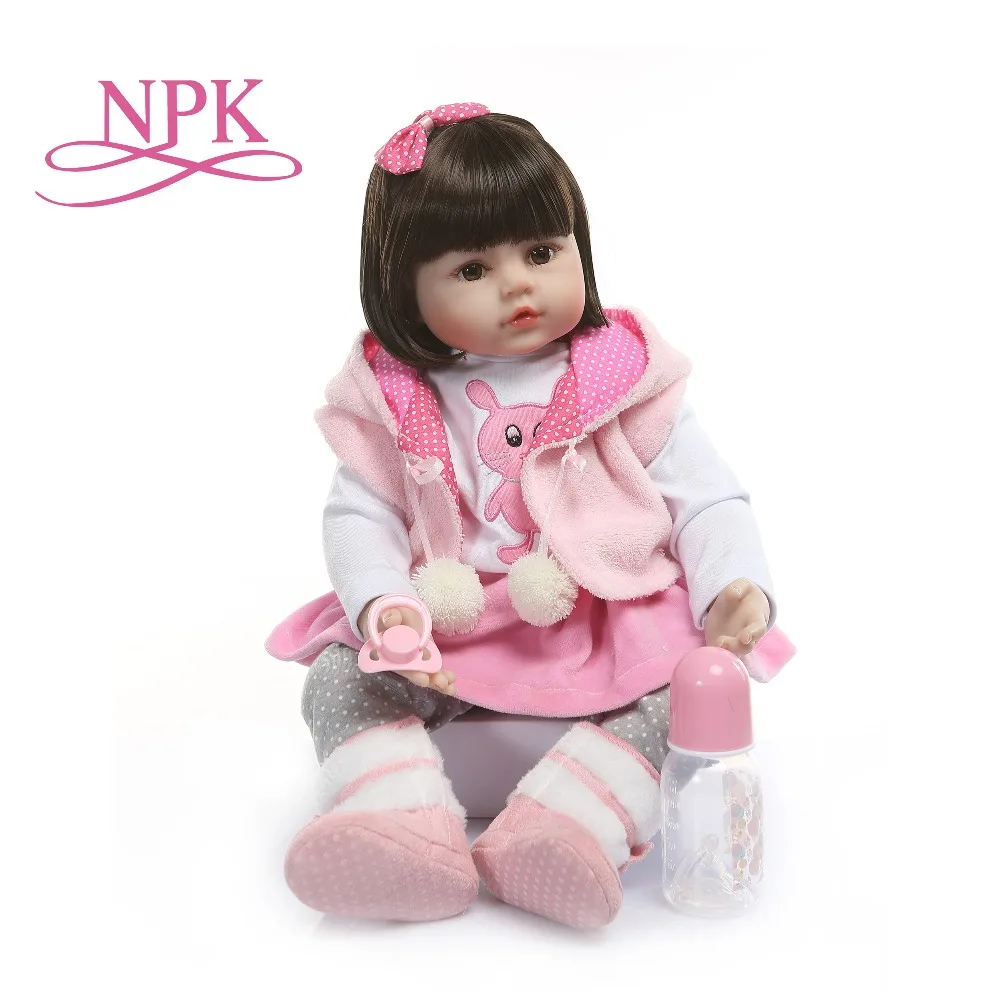 Розовый кролик NPK 60 см reborn Реалистичная мягкая виниловая кукла silione коричневый