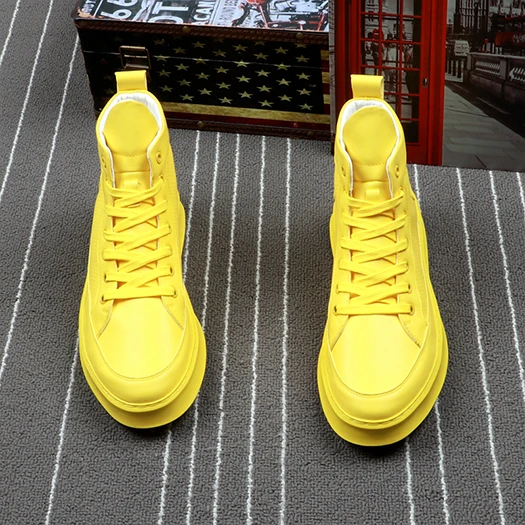 Yellow Elevator Уличный стиль Новые хип хоп желтые кроссовки спортивные лифт платформа скейт скрытое увеличение высоты обувь мужчины высокий Топ белый - Цвет: Yellow Elevator