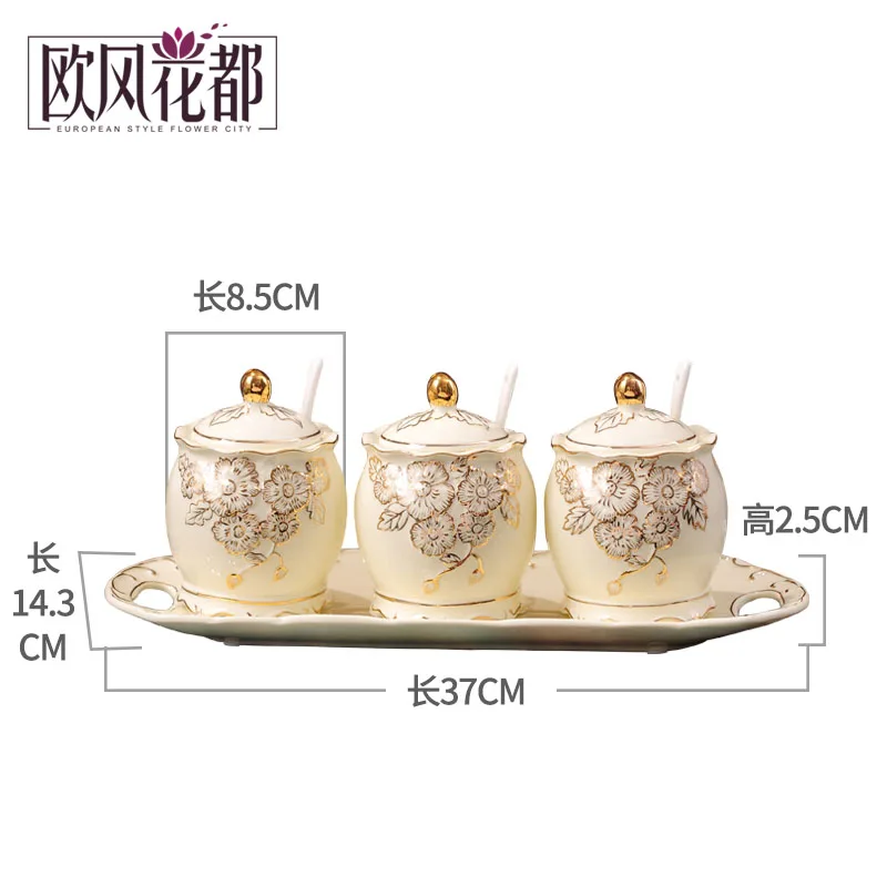 

Three sets of European ceramic pot seasoning sauce pot pot seasoning box oil seasoning box set of kitchen supplies