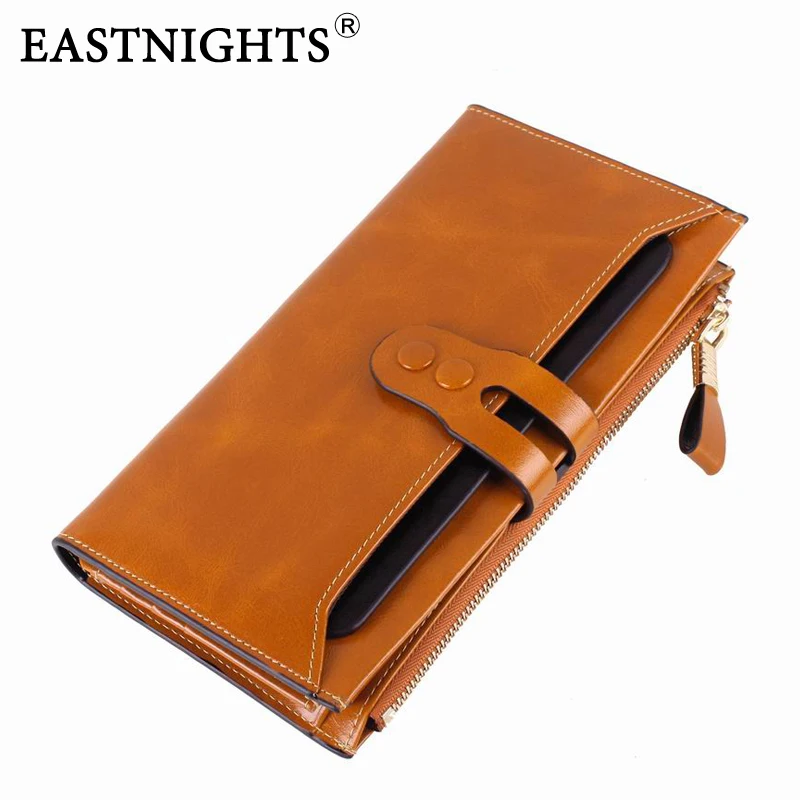 EASTNIGHTS, новинка, Женский кошелек, большая вместительность, роскошный, масло, воск, натуральная кожа, кошелек с карманом на молнии, 2088