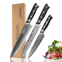 sunnecko high quality chef bread utility knife damascus steel japanese vg10 kitchen knives g10 handle 3pcs kitchen knives set