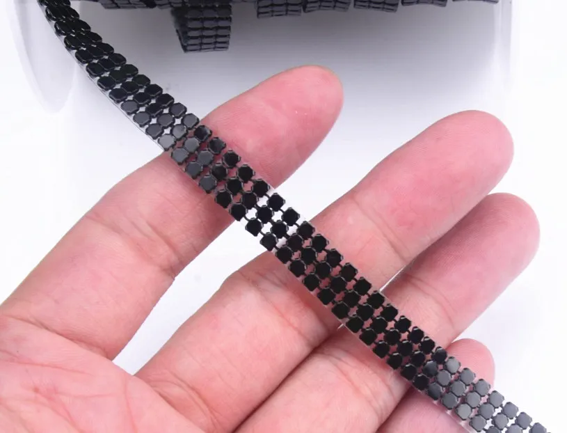 black 2 м/лот, металлическая сетка, стразы, отделка 1 см, ширина 3 ряда, Trass, кристалл, свадебная аппликация, Rollfor, салфетка для одежды - Цвет: black
